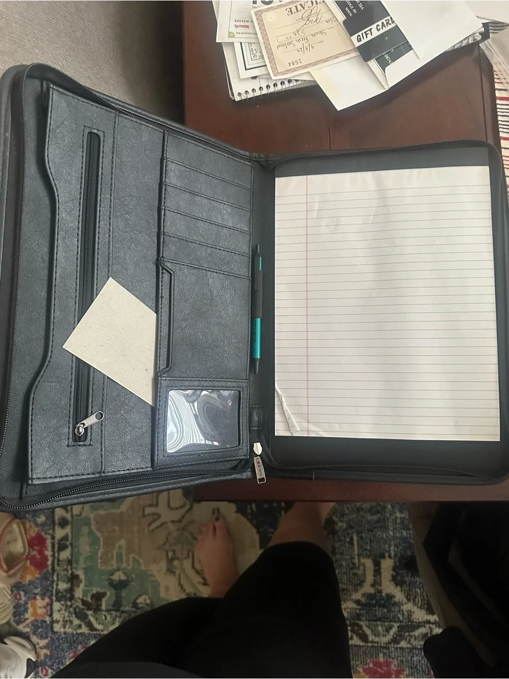 Embossed Black Leather Portfolio Folder